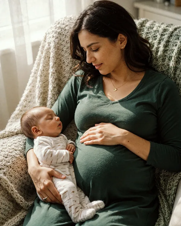 A smiling woman holding her infant