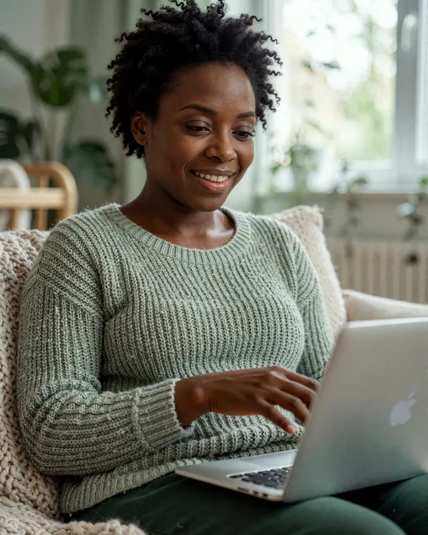 A women attending a telehealth session for woman's mental health